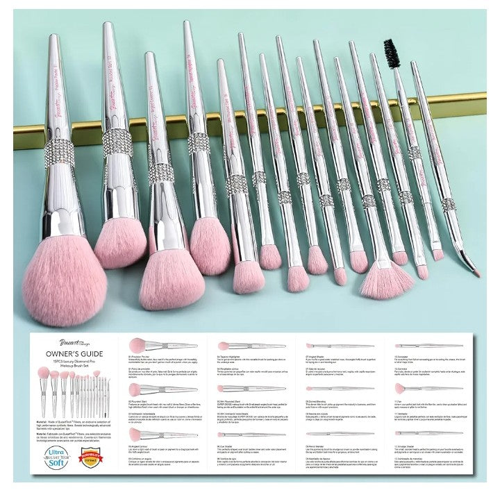 Design Elegant pink Ultra soft labeled Makeup Brushes Sets with Brush Holder makeup brush set with Foundation Powder blush blending contour Brush (15Pcs