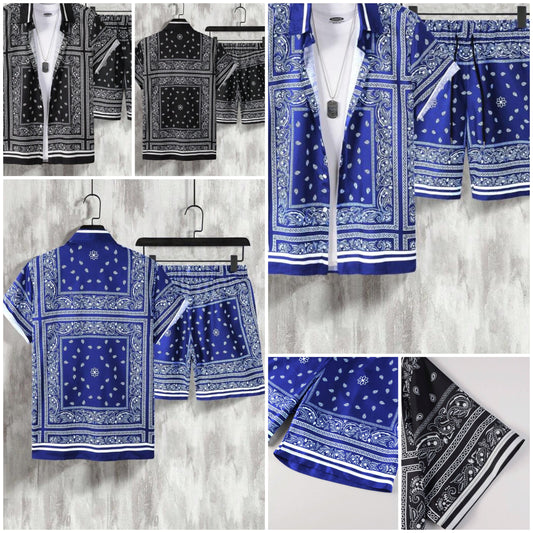 2pc Paisley Print Short Sleeve Shirt And Shorts Set, Suitable For Summer COCOMONEY