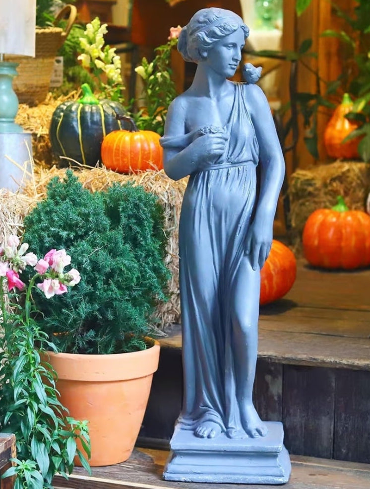 Outdoor Indoor Garden 32‘’ High Statue Nymph Sculpture Goddess of Greek Mythology Roman Style Patio Lawn Porch Decor Gray