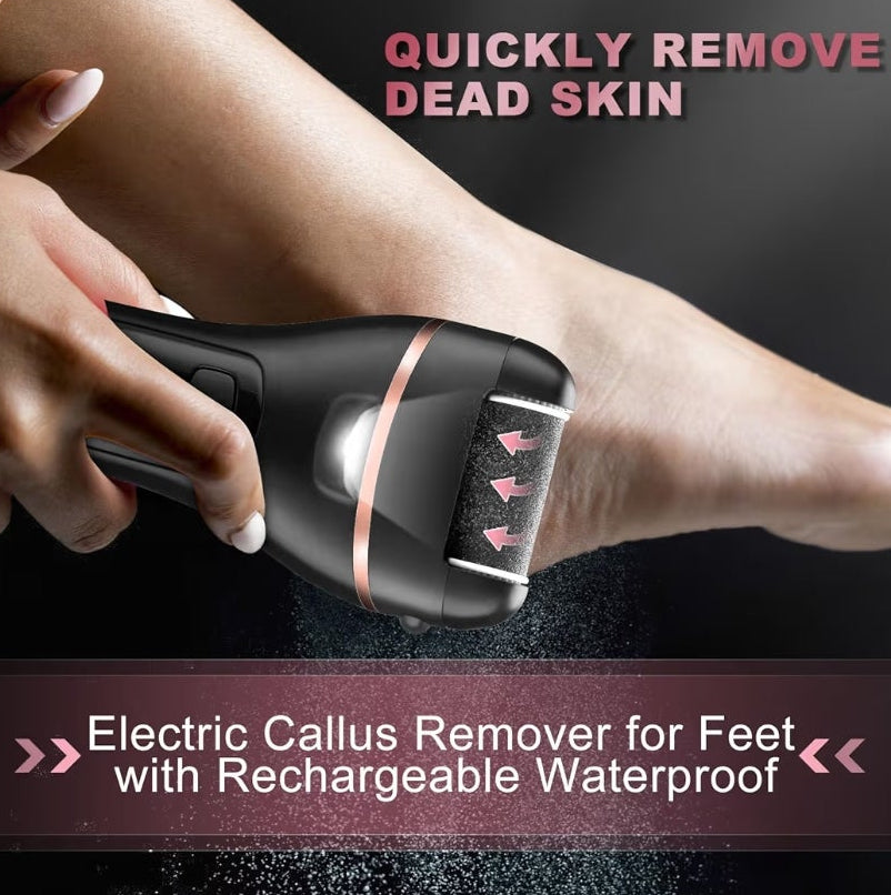 Electric Foot Callus Remover with 3 Roller Heads 2 Speed Rechargeable,Professional Pedicure Pedicure Kit Waterproof Foot Scrubber File,Pedicure Tools,Foot Care for Dead Hard Cracked Dry Skin