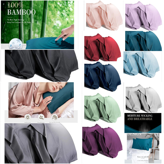 Cooling Queen Pillow Cases Set of 2 Breathable Cool Silky Soft Rayon Derived from Bamboo Fabric, Moisture Wicking for Hot Sleepers,Hair and Skin Friendly,2 Pack,20x30IN