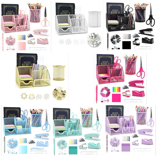 12 in 1 Desk Organizers and Accessories Set, Gifts for Coworkers, Office Supplies, Stapler Pen Holder Tape Holder Staples Scissors Ruler Staple Remover for Home School