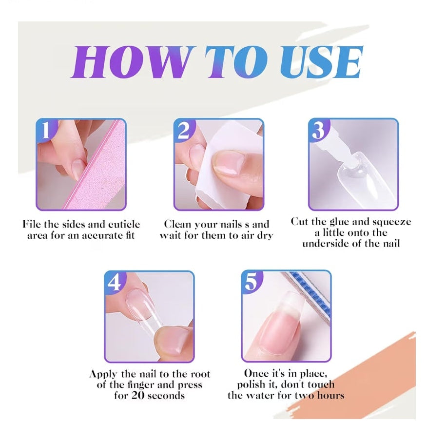 6-Pack Square Press-On Nails: 12 Sets (144 Pcs) French Tip Fake Nails with Flower Design - Full Cover, Colourful Artificial, Reusable False Nails Kit - Cute Glue-On Nails for Women & Girls