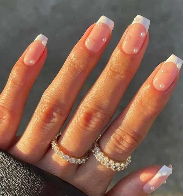 6 Packs (144 Pcs) Press on Nails Medium Design, Misssix Short Fake Nails Almond French Glue on Nails Set with Adhesive Tabs Nail File Acrylic False Nail Kits for Women