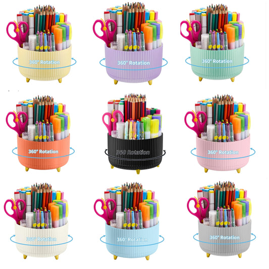 Desk Organizer, 360-Degree Rotating Pen Holder for Desk, Desk Organizers and Accessories with 5 Compartments Pencil Organizer, Art Supply Storage Box Caddy for Office, Home