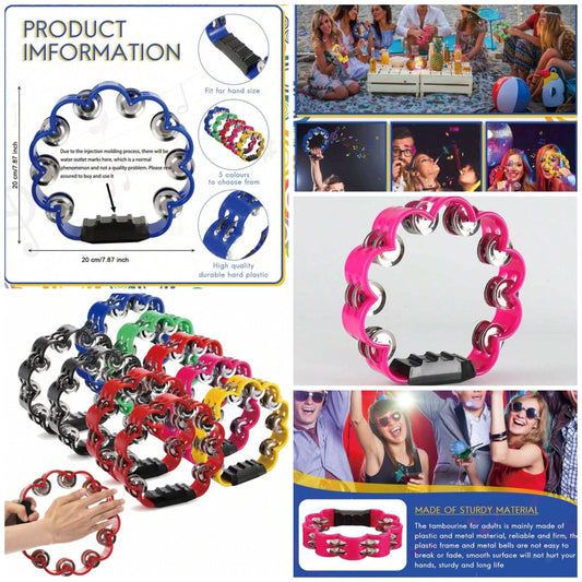1pc Double Row Hand Held Percussion Tambourine, Metal Jingles Handled Tambourine Bells Music Instrument For Adult, Tambourine Lover, Christmas Gift, Red&Blackelectric Drums,Triangle Instrument,Djembe Drum abs