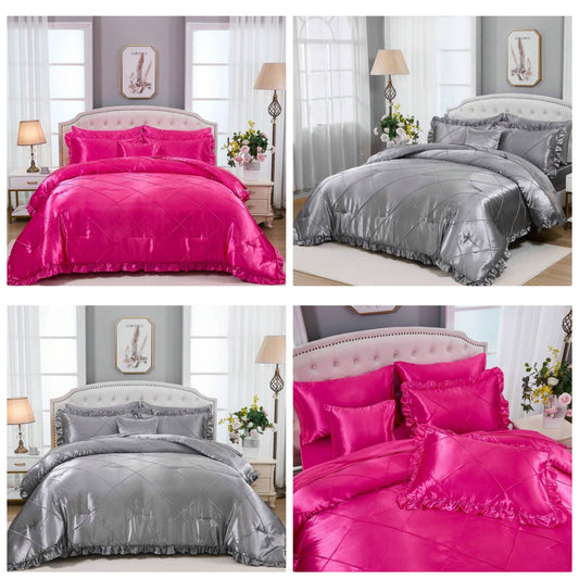 Satin Bed In A Bag 8 Pieces Queen Size Silk Like Hot Pink Comforter Set Luxury Silky Bedding Set Soft Pinch Pleat Comforter Set Cooling Sheet Set