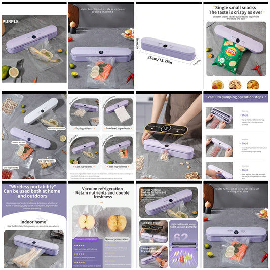 1pc Cordless Rechargeable Vacuum Sealer Machine, For Dry/Moist Food Storage To Extend Freshness, Includes 10pcs Vacuum Sealing Bags