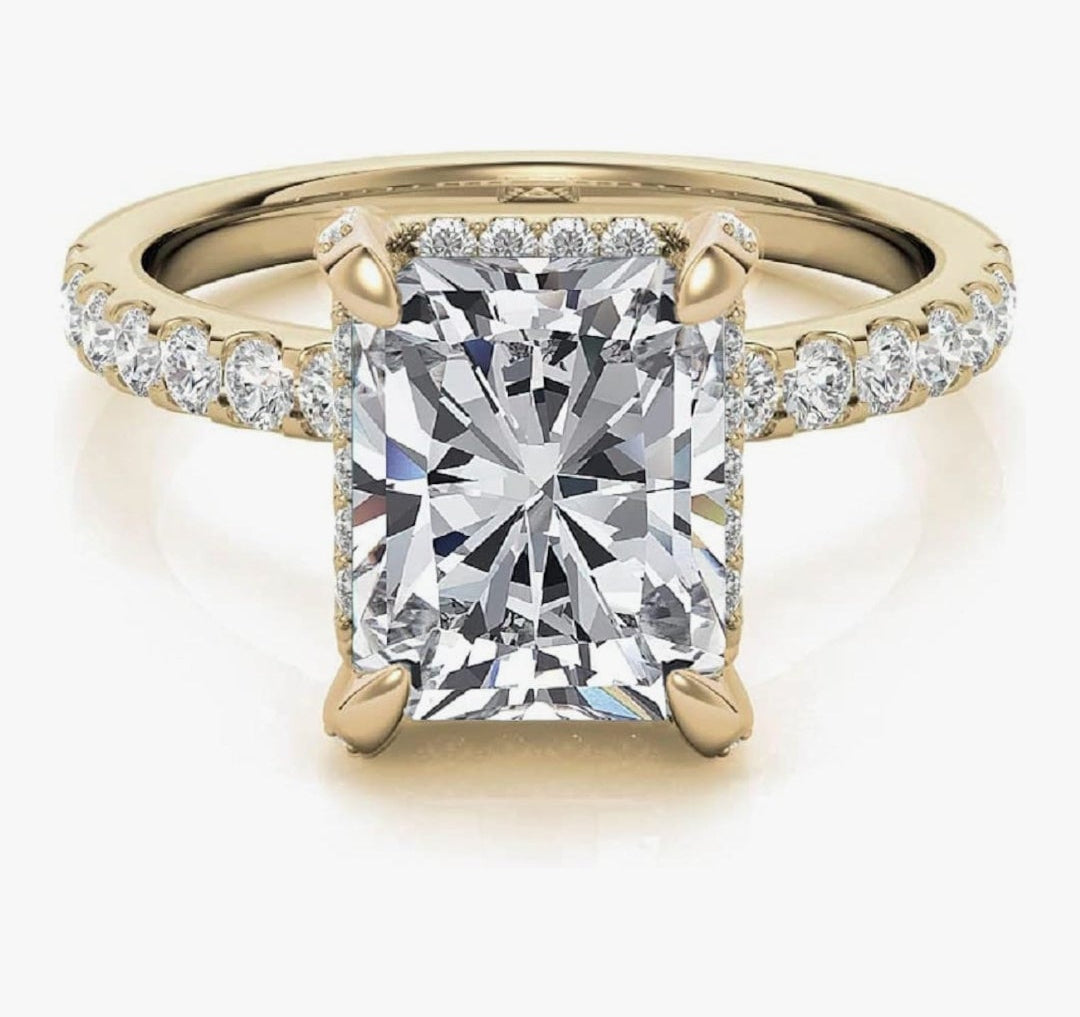 14K Solid Yellow Gold Handmade Engagement Ring 2.00 CT Radiant Cut Moissanite Diamond Solitaire Wedding/Bridal Ring for Women/Her Awesome Ring