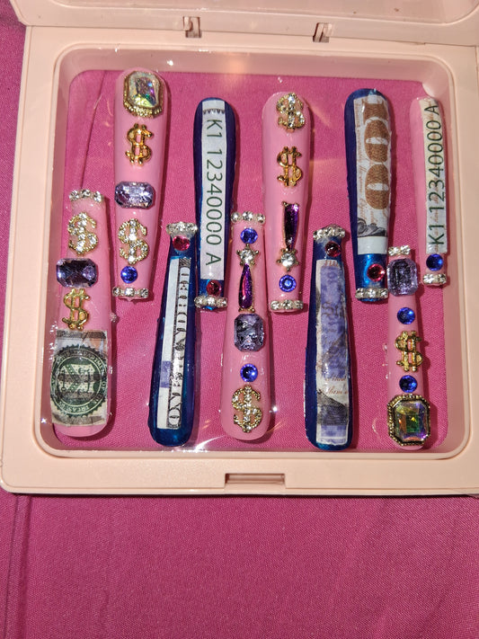 COCOMONEY NAILS CUSTOM 1 OF 1 GLUE ON PRESS ON COMES WITH FREE GIFTS #o46