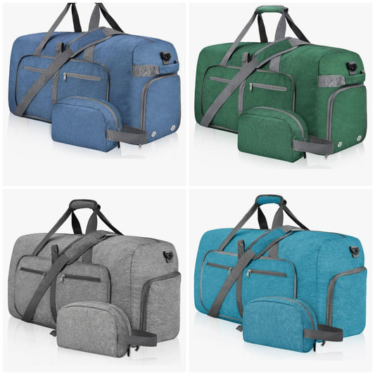 2pc Duffle Bag with Shoes Compartment and Adjustable Strap,Foldable Travel Duffel Bags for Men Women,Waterproof Duffel Bags