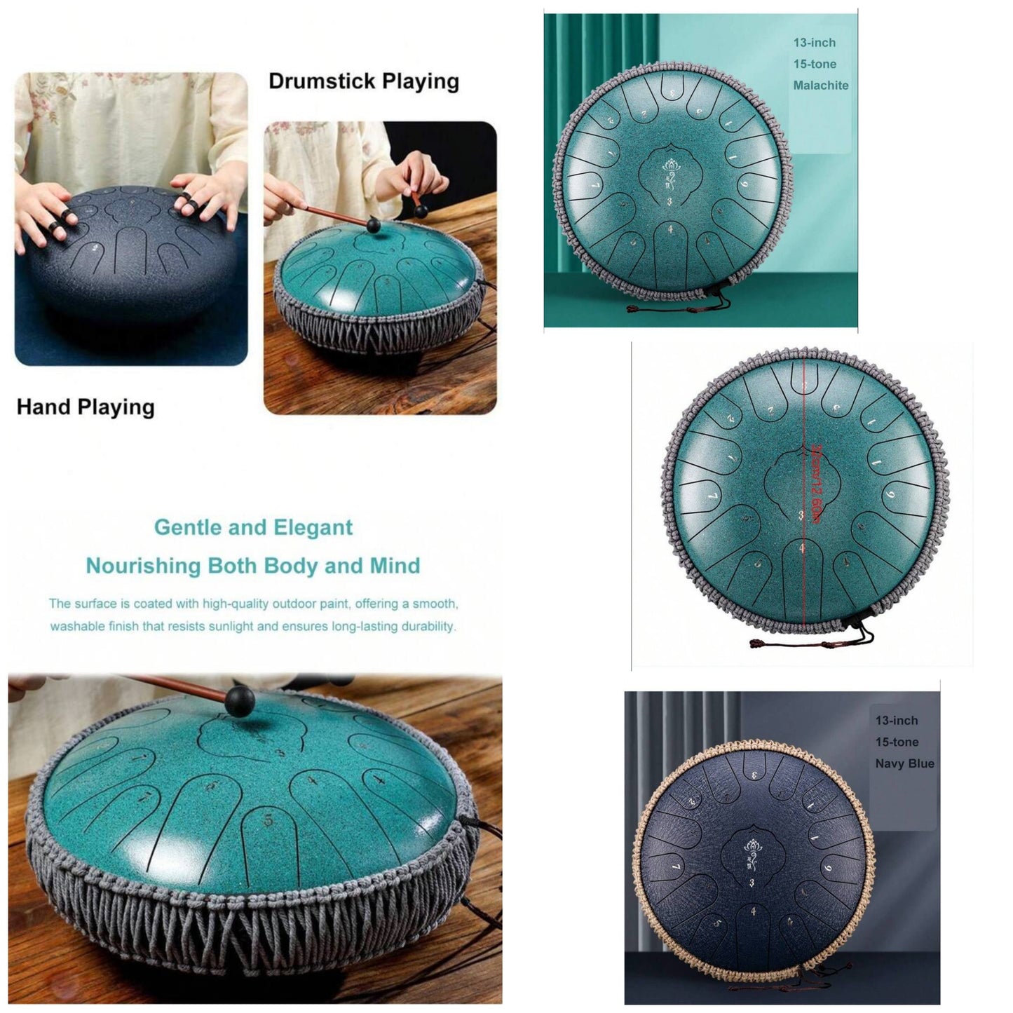 Steel Tongue Drum,13 Inch 15 Notes Handpan Drum Kit With Mallets Carry Bag Music Book Percussion Instrument Gifts For Meditation Entertainment wood