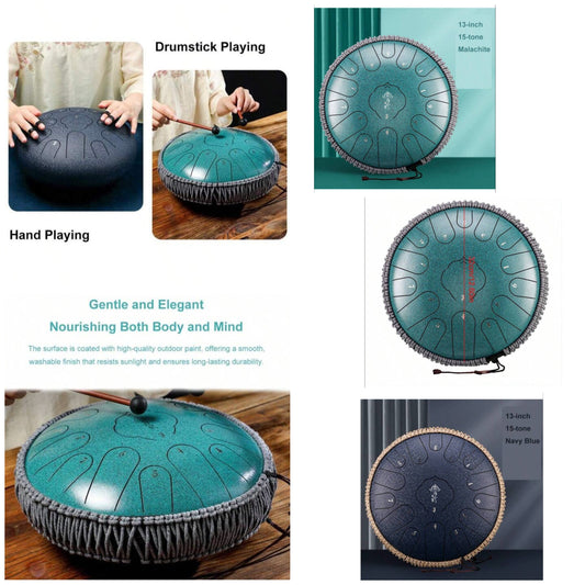 Steel Tongue Drum,13 Inch 15 Notes Handpan Drum Kit With Mallets Carry Bag Music Book Percussion Instrument Gifts For Meditation Entertainment wood