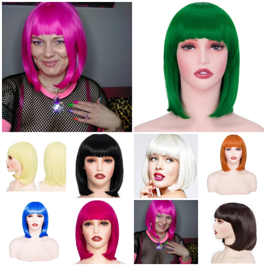 Bob Wig with Fringe 14 Inch Short Straight Wigs nylon
