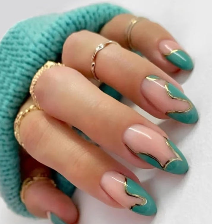 6 Packs (144 Pcs) Press on Nails Medium Design, Misssix Short Fake Nails Almond French Glue on Nails Set with Adhesive Tabs Nail File Acrylic False Nail Kits for Women