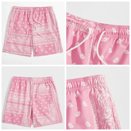 Men Drawstring Waist Paisley Print Shorts COCOMONEY