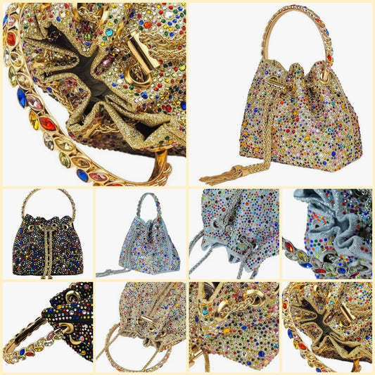 Colorful Crystal Soft Purse Sparkly Rhinestone Handbag Women Clutch Bling Party Crossbody Bag for Prom Cocktail COCOMONEY