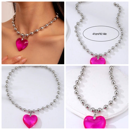 1pc Exaggerated Sweet & Cool Beaded Heart Pendant Necklace,Cocomoney Fashion Party Accessory Valentines,Mom,Mother,Mother's Day,Gift