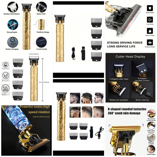 1pc Rechargeable Electric Hair Trimmer For Men, ABS Material With Dragon & Phoenix Patterns, Cordless Portable Design For Home/Travel Use, Professional Hairstylist Haircut Clipper