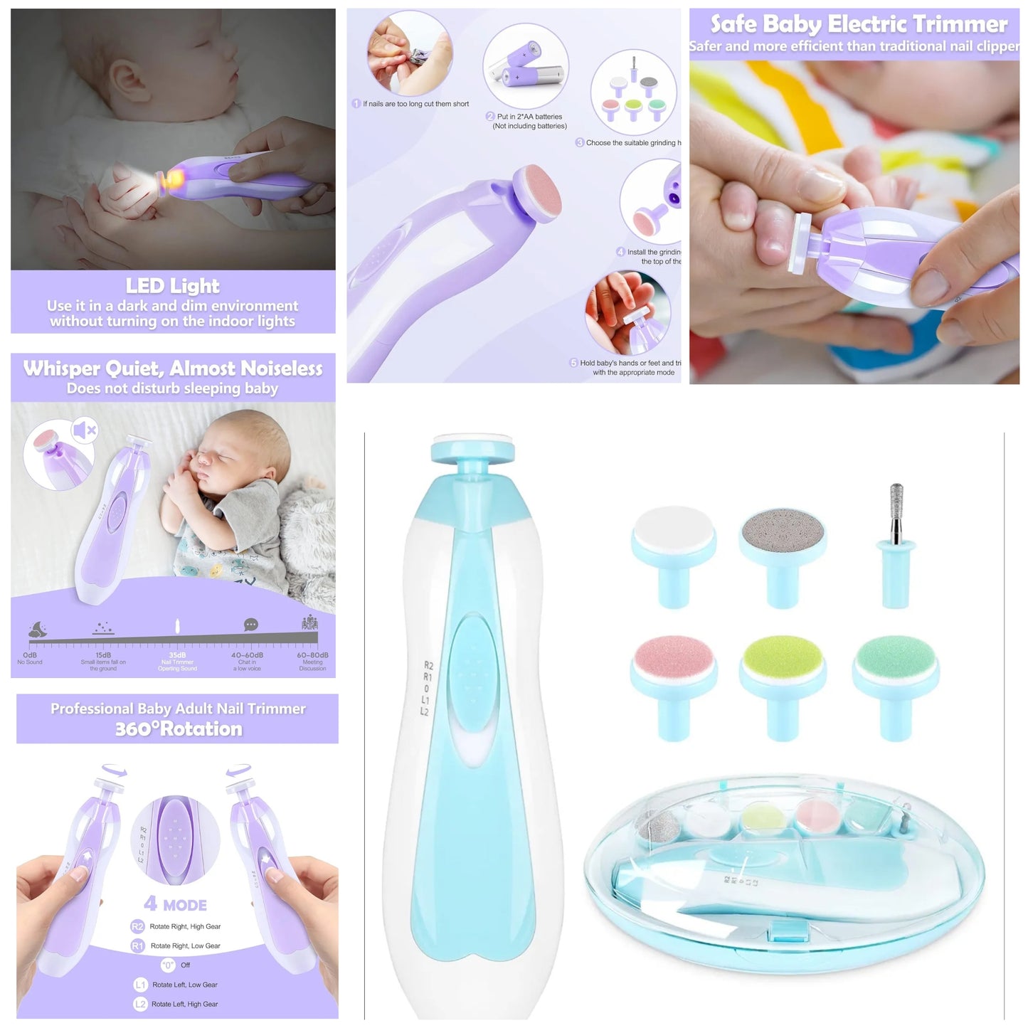 Baby Nail Trimmer Electric,Baby Nail Clippers, 6 in 1 Baby Nail File,Nail File Baby Grooming Kit Manicure Set for Toddler or Adults