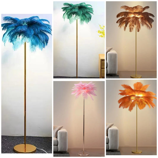 Natural Ostrich Feather Floor Lamp,Modern Feather Floor Lamps for Living Room Bedroom,62.99" Tall Fluffy Standing Lights Floor Lam 3 Color Dimmable with Foot Switch