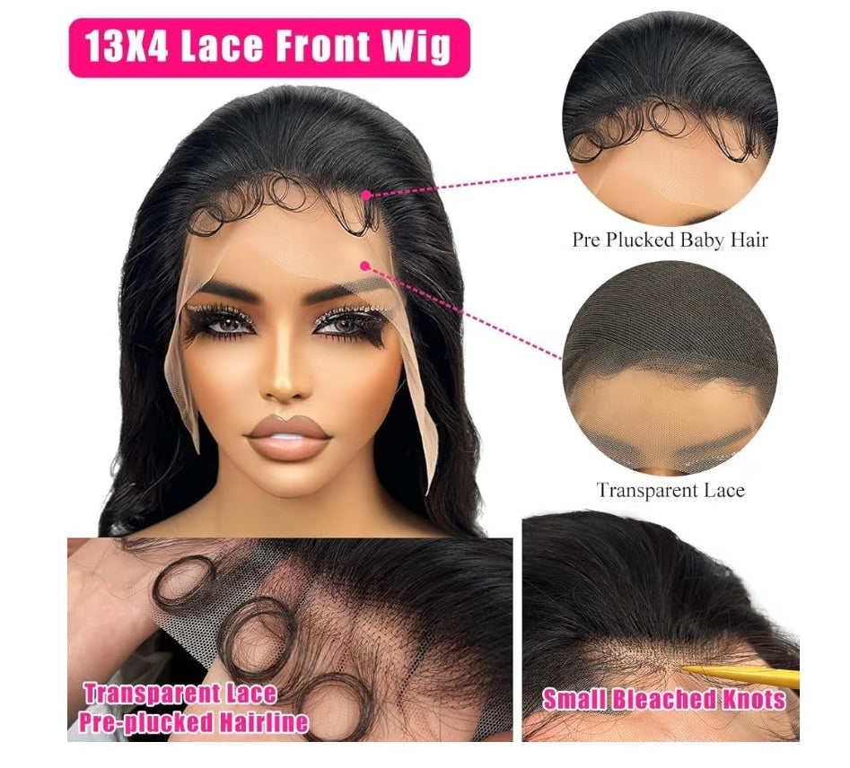 30 Inch Lace Front Wigs Human Hair Body Wave Wig 13x4 Pre Plucked 180 Density HD Transparent Lace Frontal Wigs Human Hair for Women Body Wave Human Hair Wigs with Baby Hair Natural Black