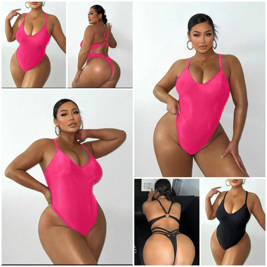 1pc Plus Size Backless One-Piece Swimsuit, Cocomoney