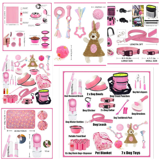 39-Piece Set of Puppy Essentials and Dog Stuff.Includes Dog Leash, Toys, Bowl, Brushes,and More.Perfect Welcome Home Present for Your New Puppies