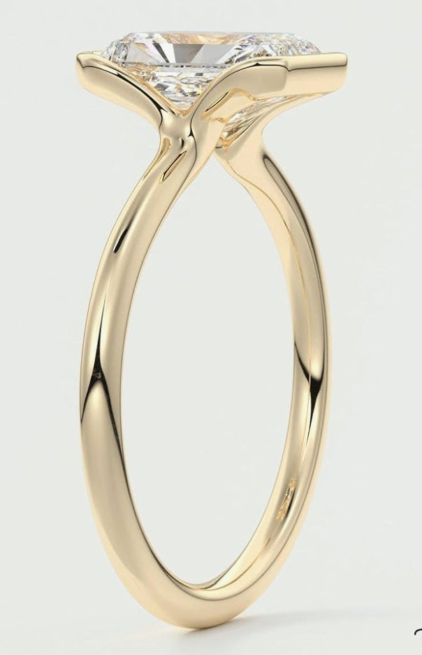 2.40 Ct Radiant Cut Half Bezel Set Moissanite Engagement Ring in 10K Solid Gold Solitaire Promise Ring for Her Wedding Ring