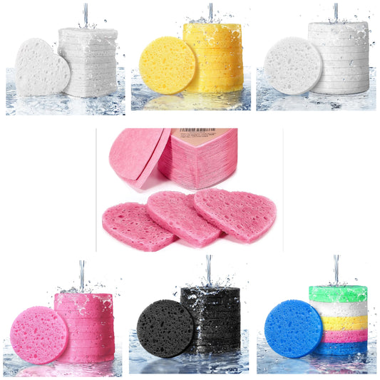 Compressed Facial Sponges for Daily Facial Cleansing and Exfoliating, 100％ Natural Cosmetic Spa Sponges for Makeup Remover,