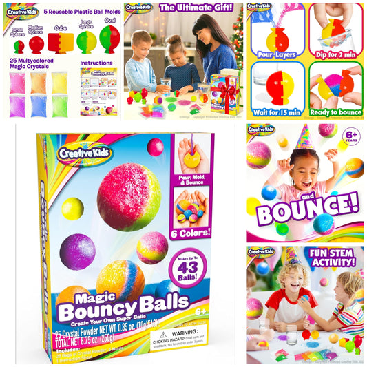 Magic Bouncy Balls - DIY STEM Toys - Science Kit for Kids - 25 Multicolor Bags & 5 Molds Makes Up to 43 Balls