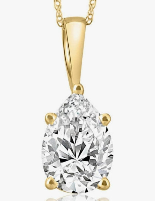 COCOMONEY 2Ct Pear Shape Diamond Solitaire Necklace 14k Yellow Gold Pendant Lab Grown