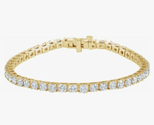 COCOMONEY 18k Yellow Gold 7.00 Ct Round Diamond (SI1/G-H) Line Tennis Bracelet