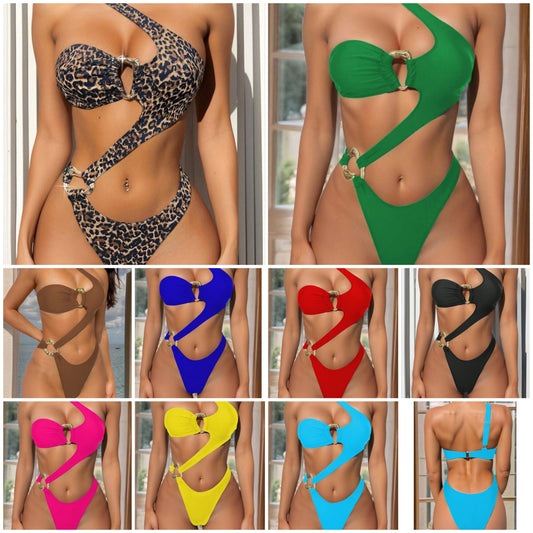 1pc Women's Summer Hollow Out One Shoulder One-Piece Swimsuit COCOMONEY
