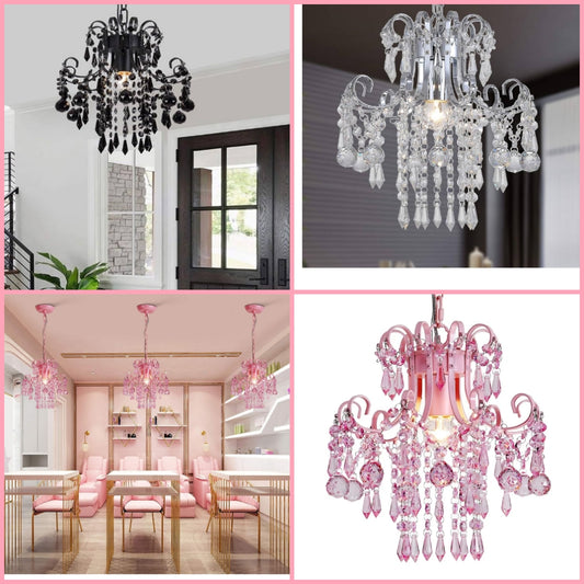 Crystal Chandelier, Modern Pink Chandelier,Small Hanging Light Fixture For Dressing Room Bathroom Clothing Store Salon Bedroom Dining Room Kitchen