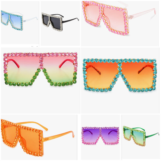 Extra Large Square Sparkly Crystal Sunglasses Bling Rhinestone Concert Glasses
