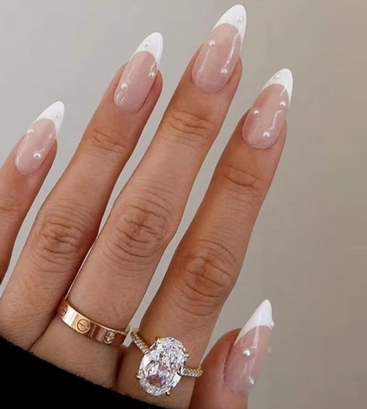 6 Packs (144 Pcs) Press on Nails Medium Design, Misssix Short Fake Nails Almond French Glue on Nails Set with Adhesive Tabs Nail File Acrylic False Nail Kits for Women