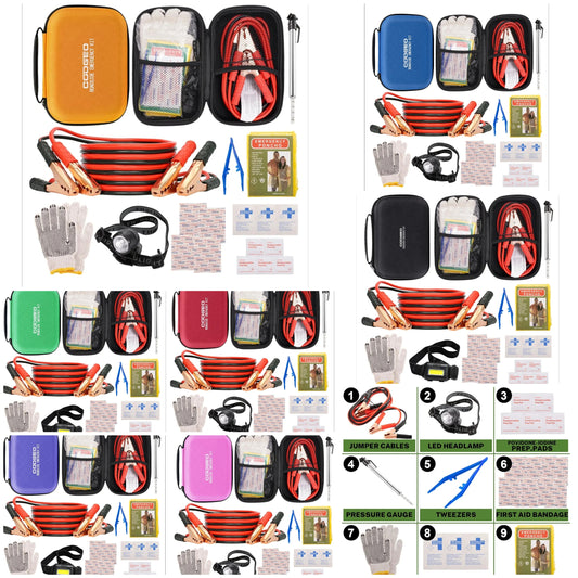 Car Roadside Emergency Kit with Battery Jumper Cables,Car Accessories for Men or Women,Automotive Safety Kit for Car,Vehicle, Truck or SUV,Gifts