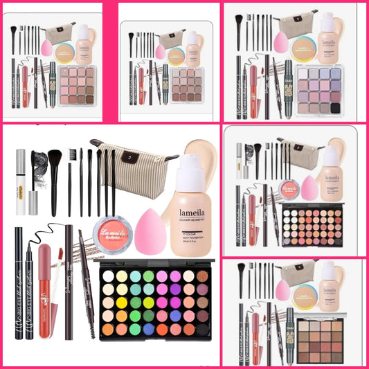 Makeup Set Full Kit for Girls Teens Women, Makeup Present Set, Includes Eyeshadow, Foundation, Blusher, Eyebrow Pencil, Mascara, Eyeliner, Brushes, Lip Gloss, Sponge, Cosmetic Bag choose set below