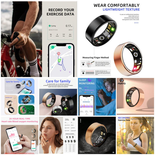 FERTO Smart Ring Fitness Tracker, Steps, Distance, Calories, Sleep Tracking, Exercise Monitoring, Compatible With IPhone Android, IP68 Waterproof, Smart Jewelry, Accessories, Gift For Women Men