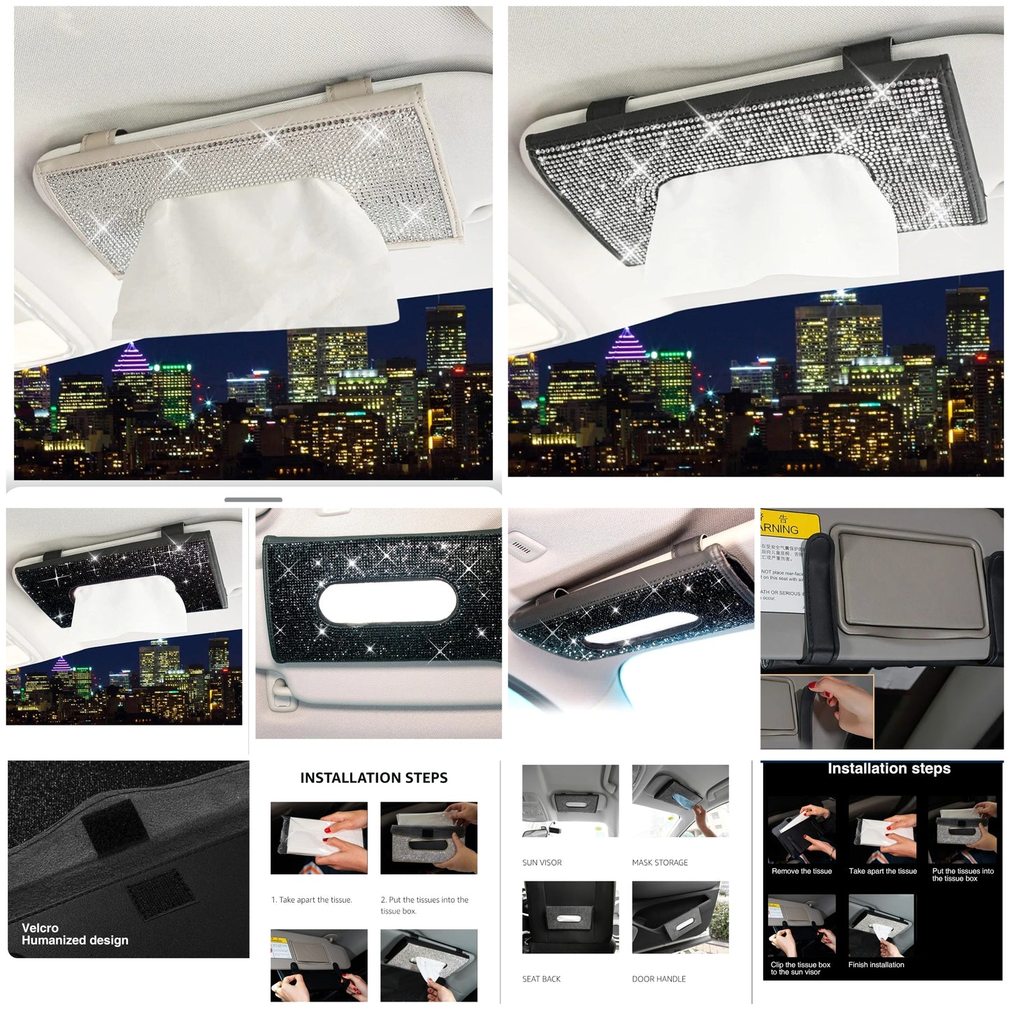 Bling Bling Car Visor Tissue Holder Leather Crystals Paper Towel Cover Case