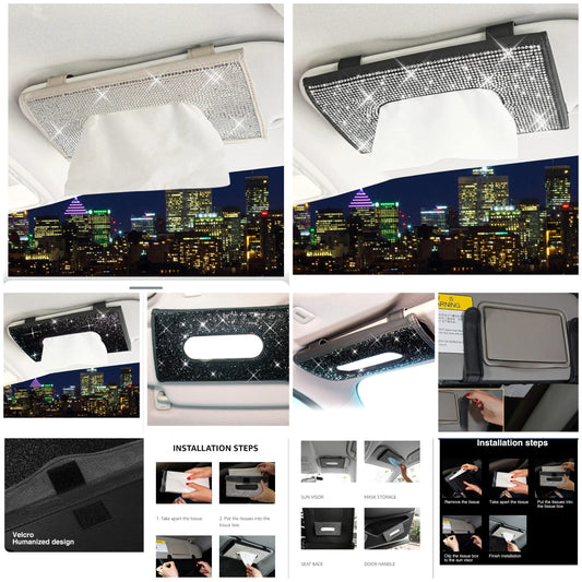 Bling Bling Car Visor Tissue Holder Leather Crystals Paper Towel Cover Case