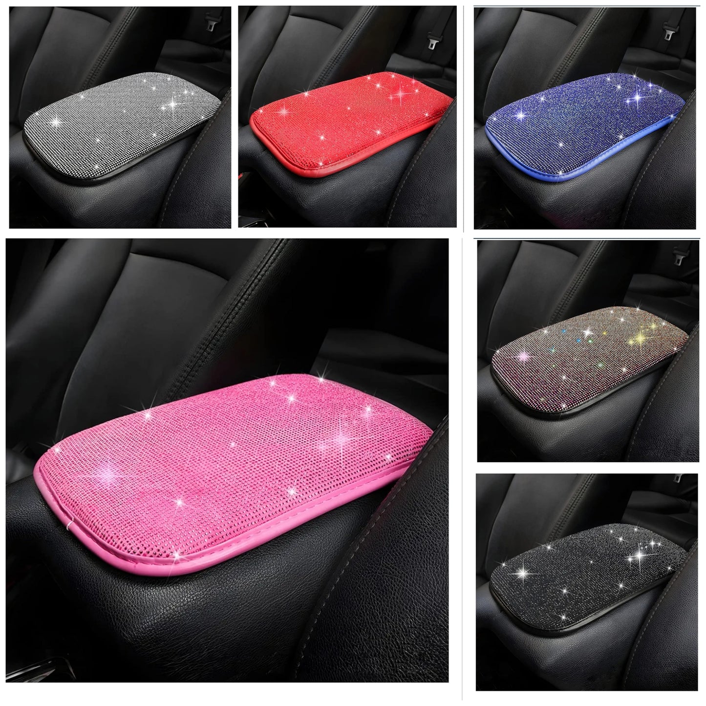 Bling Center Console Cover, Diamond Fashion ArmRest Pad, Crystal Soft Arm Rest Protective Cushion, Car Accessories for Women Girls, 11.8"×8.5" for Most of Vehicles, SUVs, Trucks