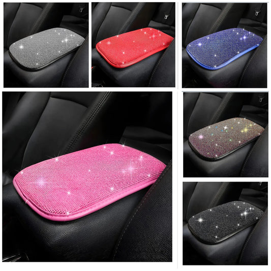 Bling Center Console Cover, Diamond Fashion ArmRest Pad, Crystal Soft Arm Rest Protective Cushion, Car Accessories for Women Girls, 11.8"×8.5" for Most of Vehicles, SUVs, Trucks