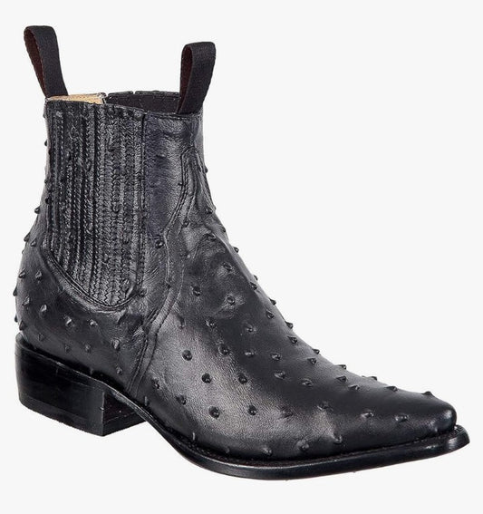 Western Shops Mens Leather Cowboy Boots Ostrich Print Short Ankle Western J Toe Boot