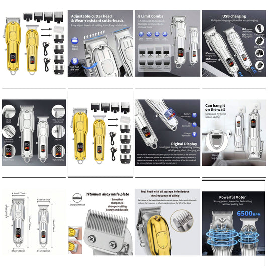 Professional Cordless Hair Clipper For Men, Beard Trimmer, Electric Shaver Set, Rechargeable Hair Clipper, Men's Beard Grooming Kit, Suitable For Home, Barber Shop