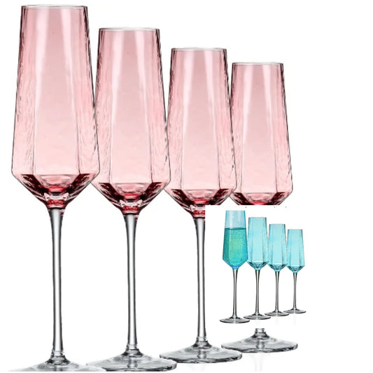 Crystal Champagne Flutes 8Oz Pink Wedding Champagne Glasses Classy Champagne Flutes Elegant Flutes Set of 4 for Wedding Anniversary Christmas