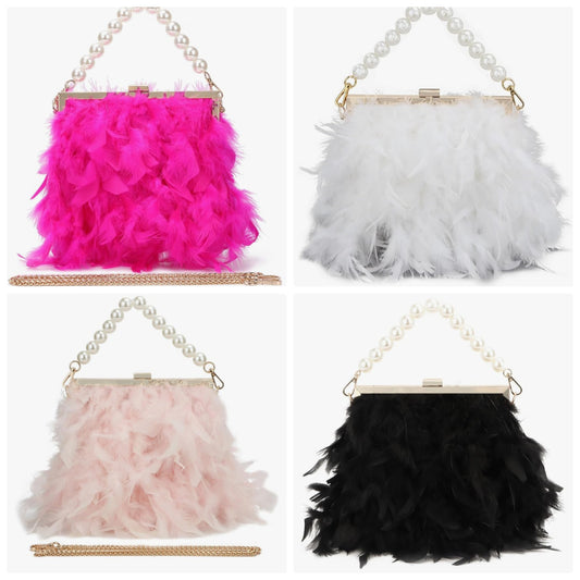 Feather Clutch Purses Fluffy Feather Evening Handbags for Wedding Banquet Party