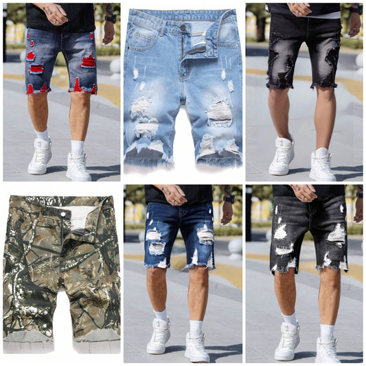 Men's Casual Distressed Frayed Hem Denim Shorts, Summer COCOMONEY