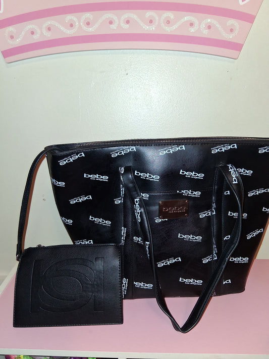 BEBE HANDBAG BLACK ONLY 1 17IN BY 11IN BY 5IN with mini wallet